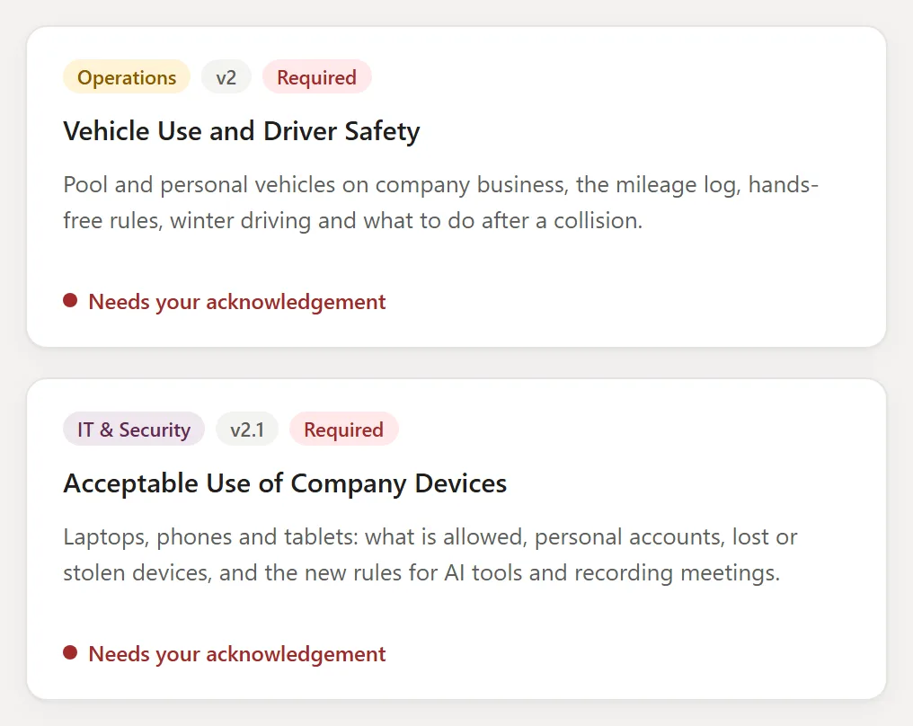 Every policy in one place, with the ones you still need to read flagged.
